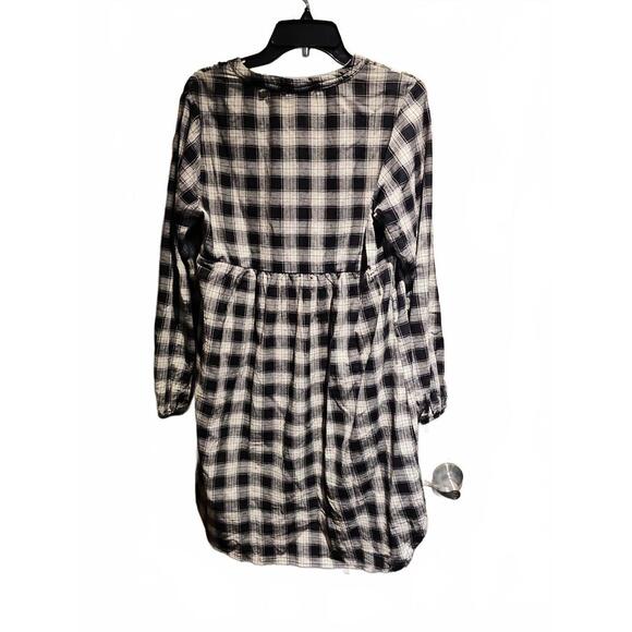 Knox Rose Button Front Shirt Dress Womens Medium Black Plaid Long Sleeve Smocked - Picture 7 of 7